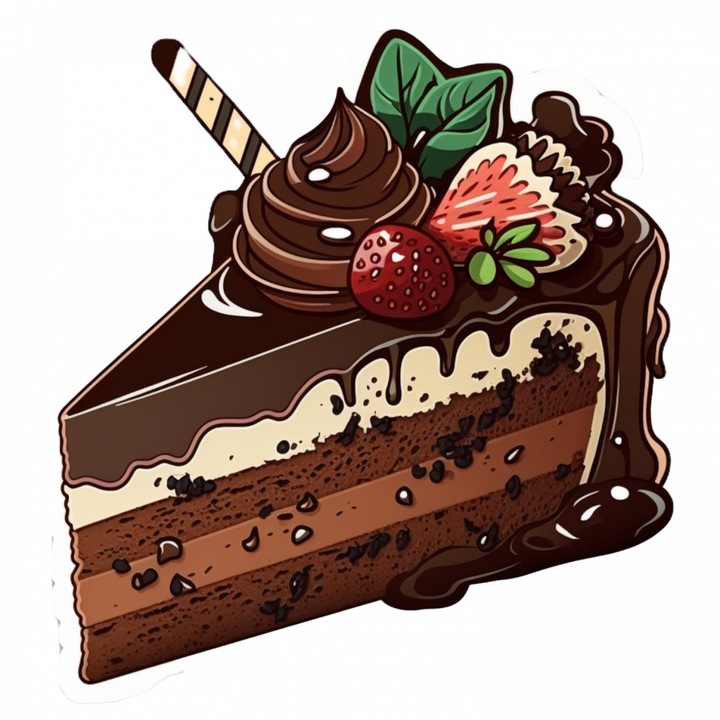 Set 4 bucati, Sticker decorativ, Felie de tort cu ciocolata, Rezistent la apa, NO9252, 10 cm, Multicolor