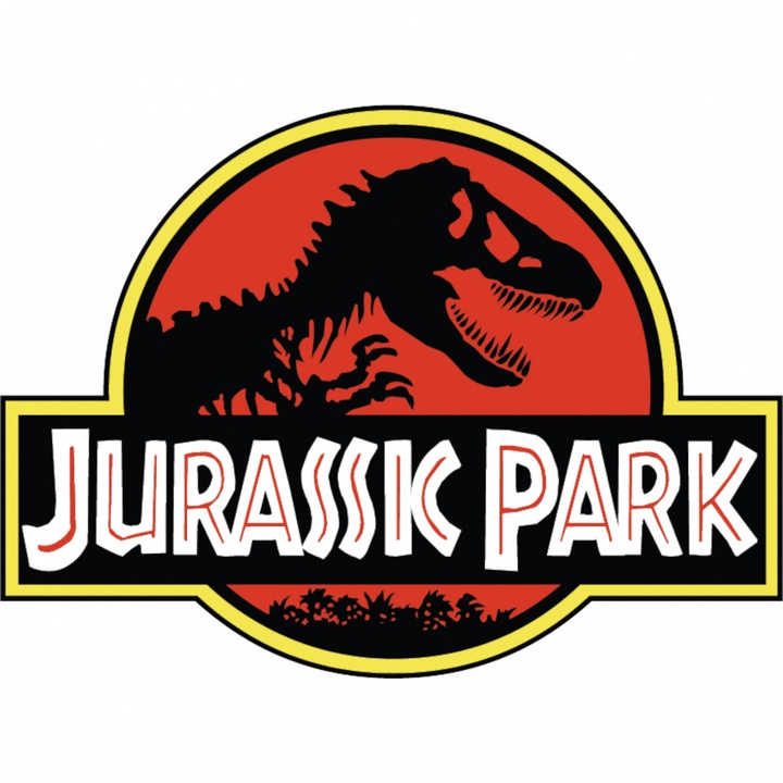 Set 4 bucati, Sticker decorativ, Jurassic Park Logo, Rezistent la apa, NO9828, 10 cm, Multicolor