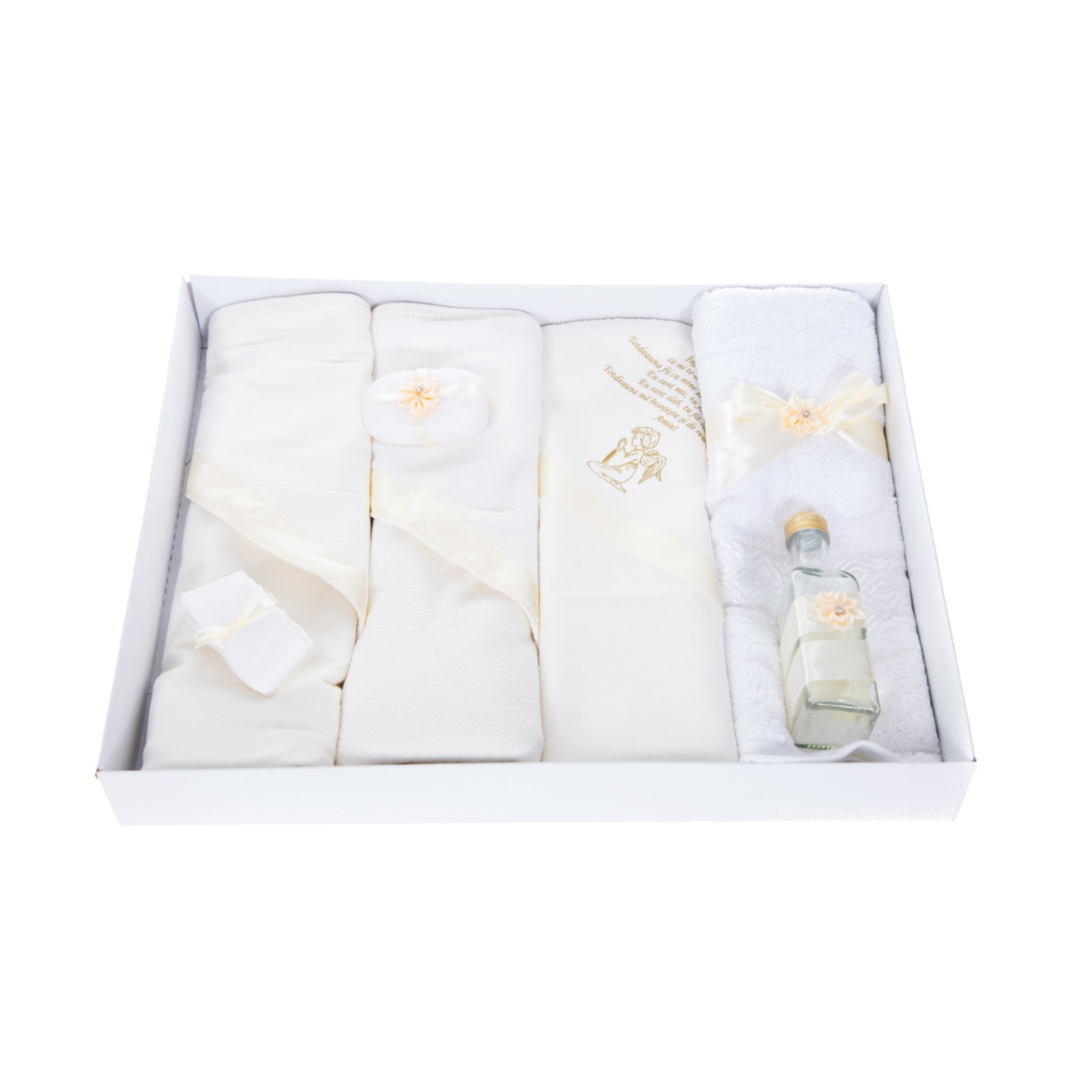 Set botez trusou unisex BebeBoom, bumbac, alb/ivoire