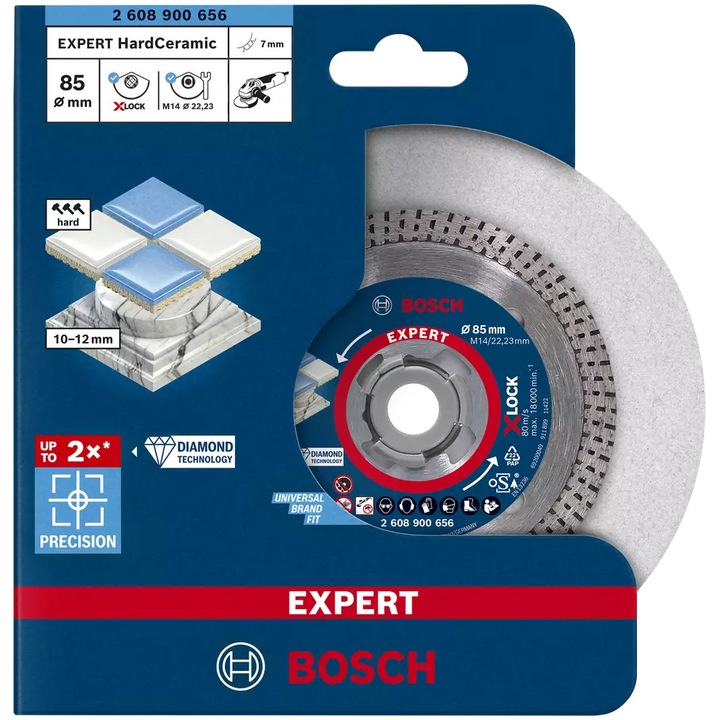 Disc de taiere diamantat Bosch Expert HardCeramic 2608900656, 85x1.6x7 mm, prindere X-LOCK