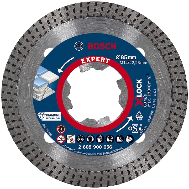 Disc de taiere diamantat Bosch Expert HardCeramic 2608900656, 85x1.6x7 mm, prindere X-LOCK