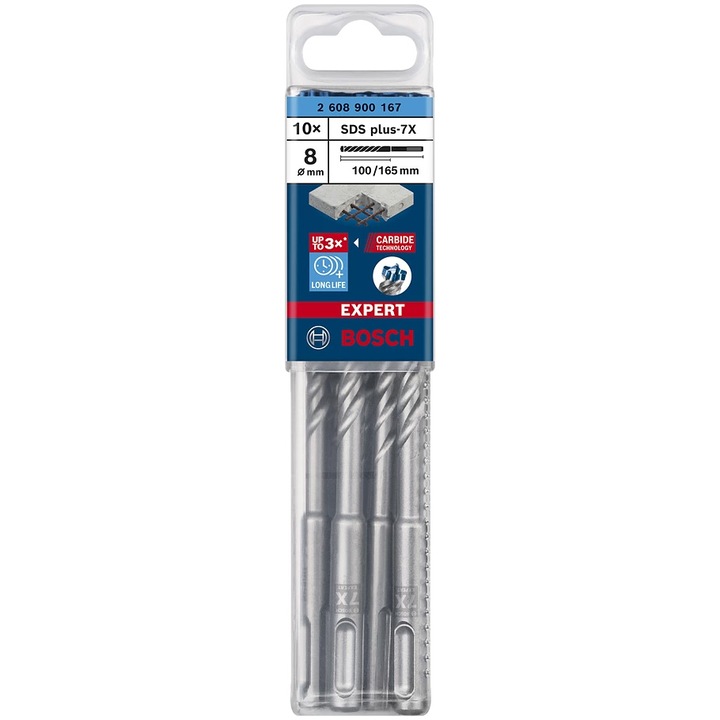 Set 10 burghie Bosch Expert SDS Plus-7X 2608900167, 8 x 100 x 165 mm