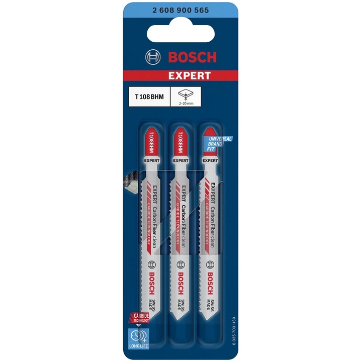 Bosch Expert Carbon Fiber clean T108BHM 2608900565, 3 db-os szúrófűrészlap készlet, 2,2 mm fogtávolság, 92 mm hosszúság