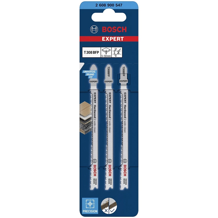 Set de 3 panze de fierastrau vertical Bosch Expert Hardwood 2-side clean T 308BFP 2608900547, 2 mm spatiere dinti, 117 mm lungime