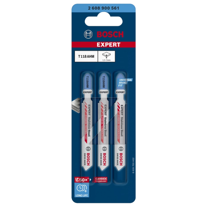 Set de 3 panze de fierastrau vertical Bosch Expert Stainless Steel T 118 AHM 2608900561, 1.1 spatiere dinti, 83 mm lungime