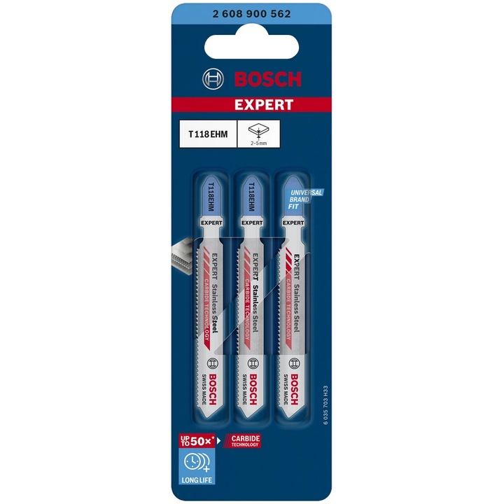 Set de 3 panze de fierastrau vertical Bosch Expert Stainless Steel T 118 EHM 2608900562, 1.4 spatiere dinti, 83 mm lungime