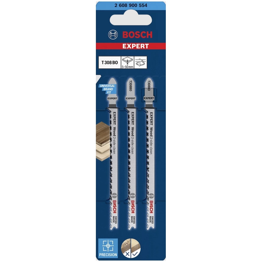 Set de 3 panze de fierastrau vertical Bosch Expert Wood 2-side clean T 308 BO 2608900554, 2.2 mm spatiere dinti, 117 mm lungime