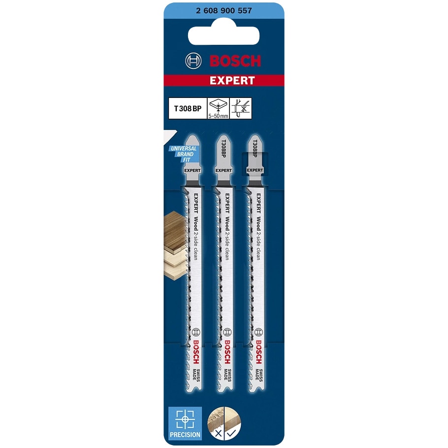 Set de 3 panze de fierastrau vertical Bosch Expert Wood 2-side clean T 308 BP 2608900557, 2.2 mm spatiere dinti, 117 mm lungime
