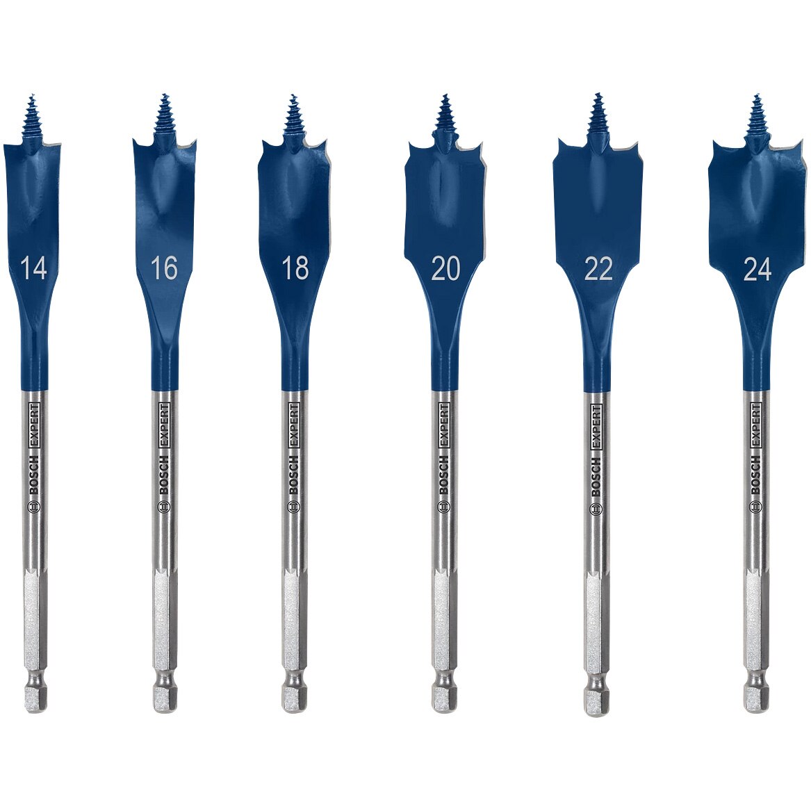 Set de 6 burghie plate pentru lemn Bosch Expert Self Cut Speed 2608900332, 14; 16; 18; 20; 22; 24 mm diametru