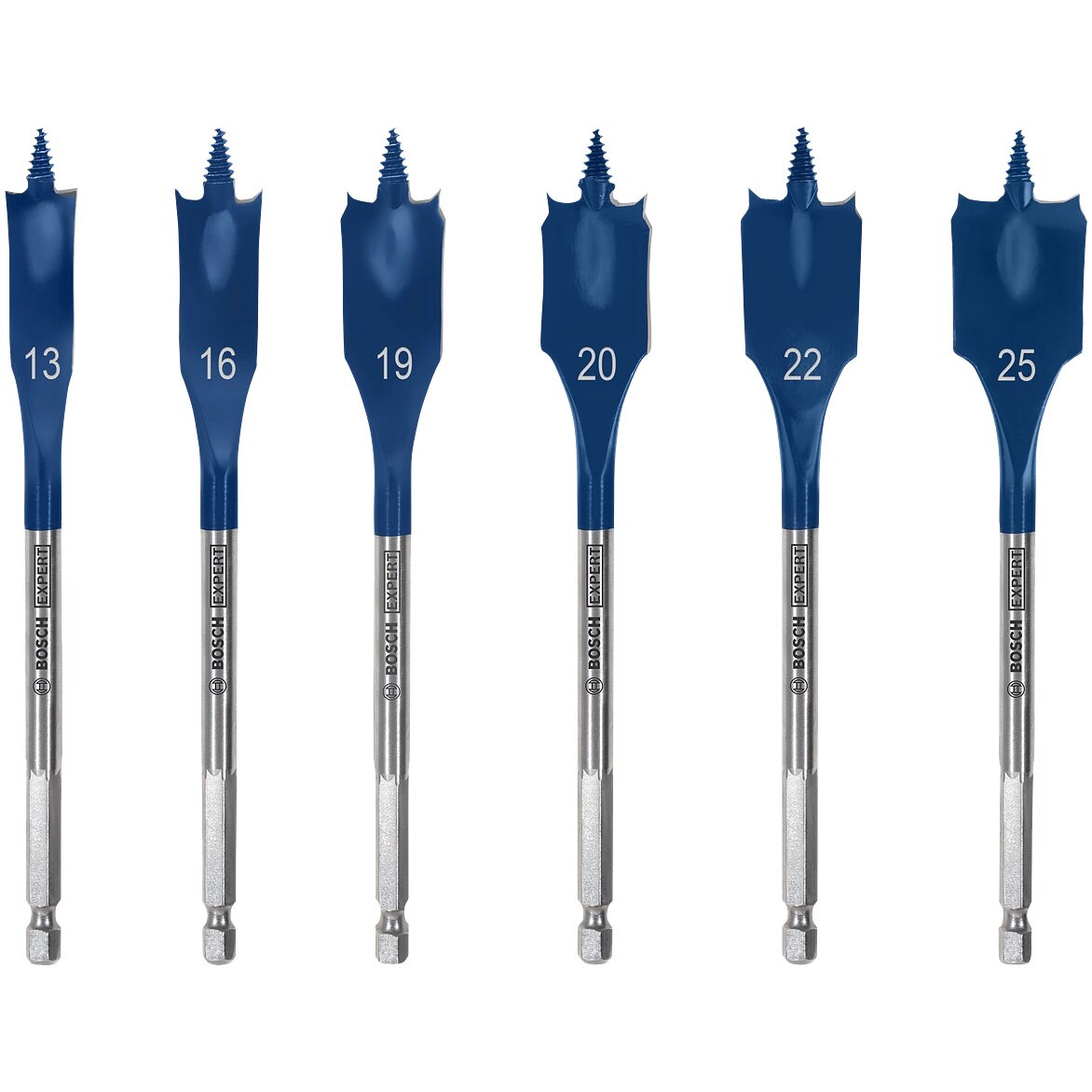 Set de 6 burghie plate pentru lemn Bosch Expert Self Cut Speed 2608900333, 13; 16; 19; 20; 22; 25 mm diametru