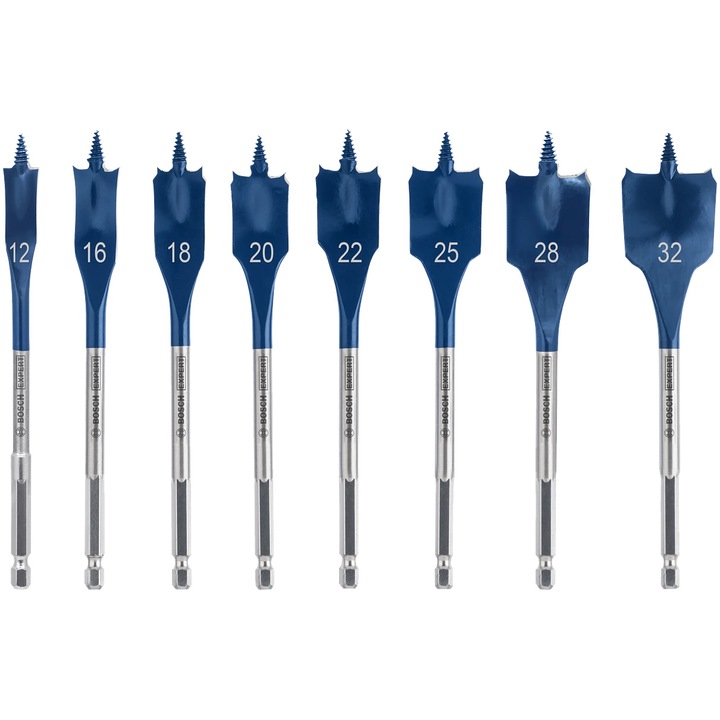 Set de 8 burghie plate pentru lemn Bosch Expert Self Cut Speed 2608900335, 12; 16; 18; 20; 22; 25; 28; 32 mm diametru