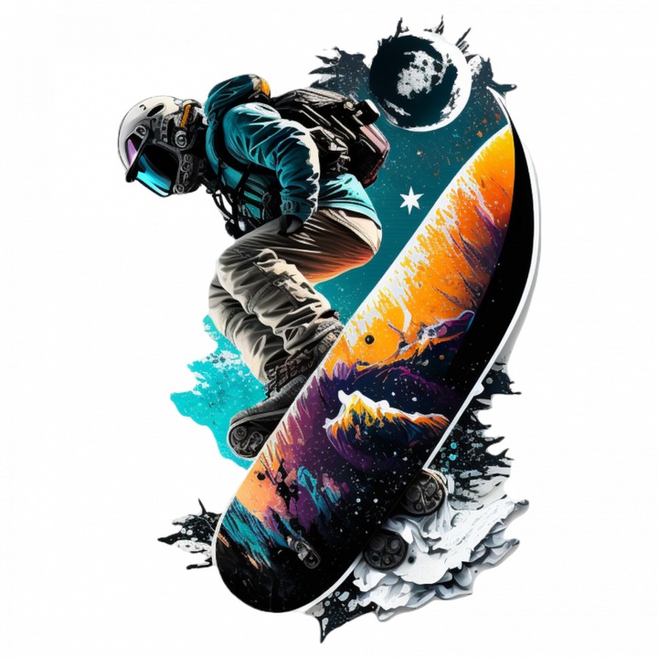 Set 5 bucati, Sticker decorativ, Baiat pe snowboard, Rezistent la apa, NO8050, 6 cm, Multicolor
