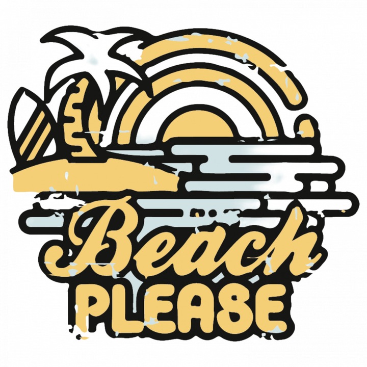 Set 5 bucati, Sticker decorativ, Beach Please, Rezistent la apa, NO8495, 6 cm, Multicolor