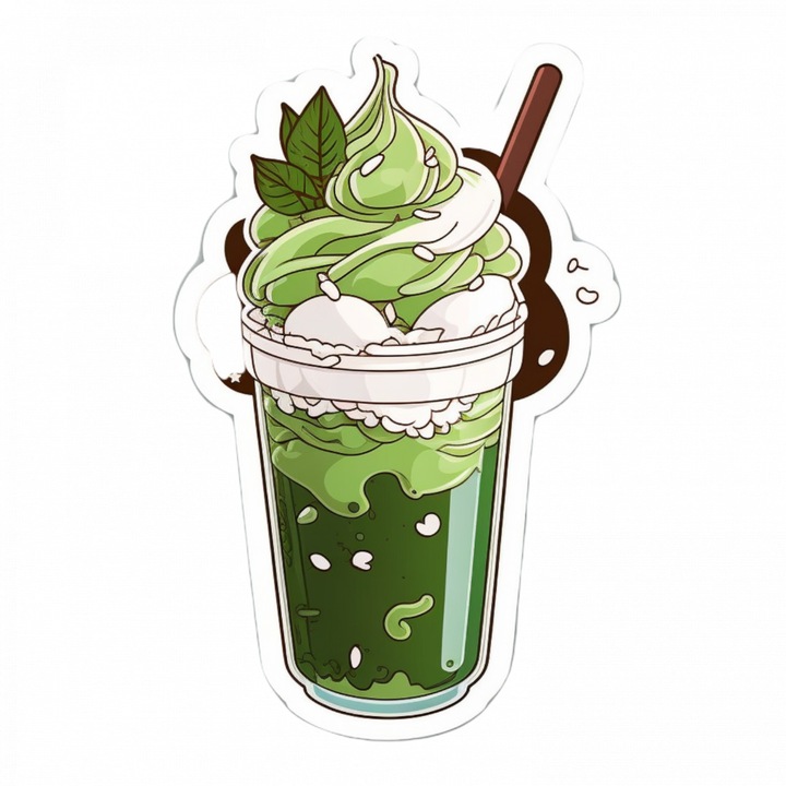 Set 5 bucati, Sticker decorativ, Pahar cu matcha latte cu gheata, Rezistent la apa, NO10088, 6 cm, Multicolor