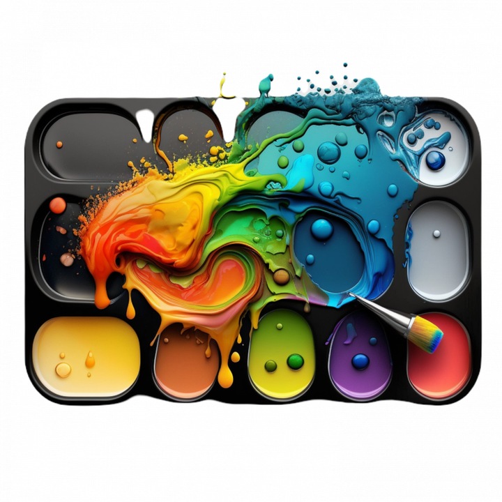 Set 5 bucati, Sticker decorativ, Paleta pentru amestecul culorilor, Rezistent la apa, NO10099, 6 cm, Multicolor