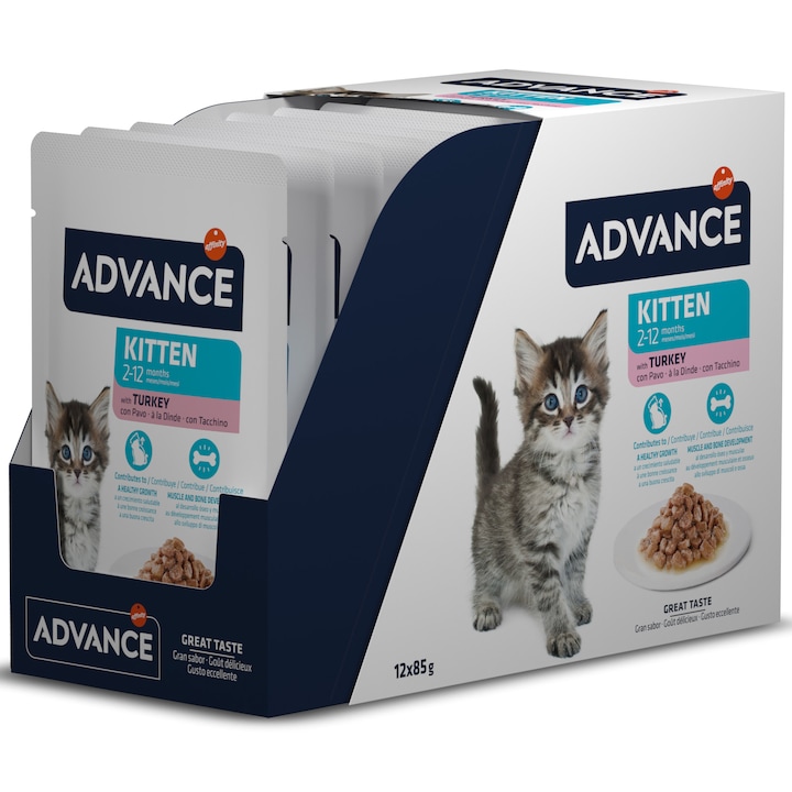 Hrana umeda pentru pisici Advance, Kitten Curcan, 12 x 85 g