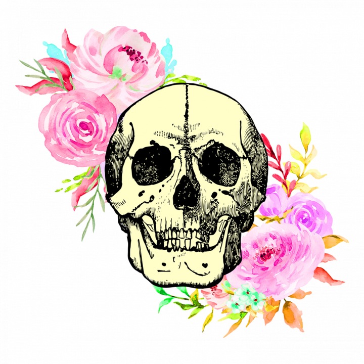 Set 5 bucati, Sticker decorativ, Craniu cu flori, Rezistent la apa, NO8924, 6 cm, Multicolor
