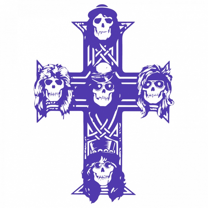 Set 5 bucati, Sticker decorativ, Crucea cu cranii Guns N' Roses, Rezistent la apa, NO8933, 6 cm, Multicolor