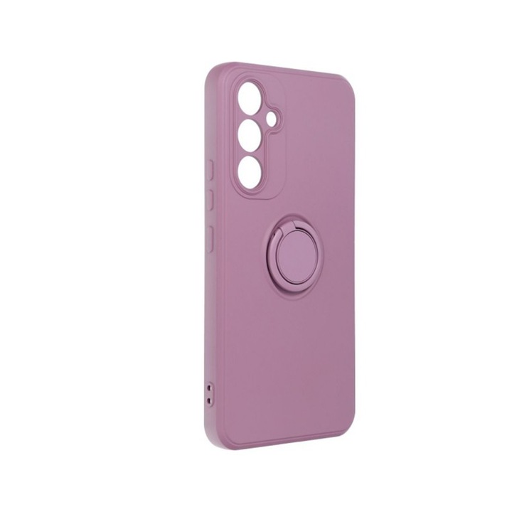 Husa compatibila cu Samsung Galaxy A54 5G, Liquid Silicone Ring, Suport cu inel rotativ magnetic, Interior din microfibra, Protectie camera, Silicon ultra slim, Violet Inchis