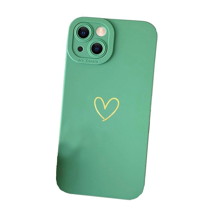 Кейс за телефон, SmoBea, противоударен, против надраскване, със силиконови сърца и абс, за iPhone 14 Pro Max, нефритено зелен