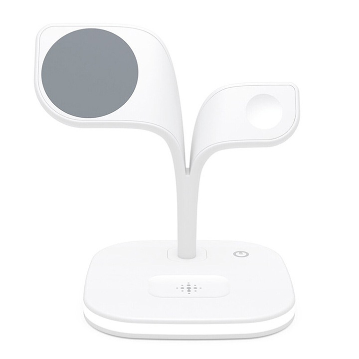 Vezeték nélküli töltő 5 az 1-ben gyorstöltés, MagSafe 3 fokozatú LED-fénnyel, iPhone, Apple Watch és AirPods készülékekhez, fehér
