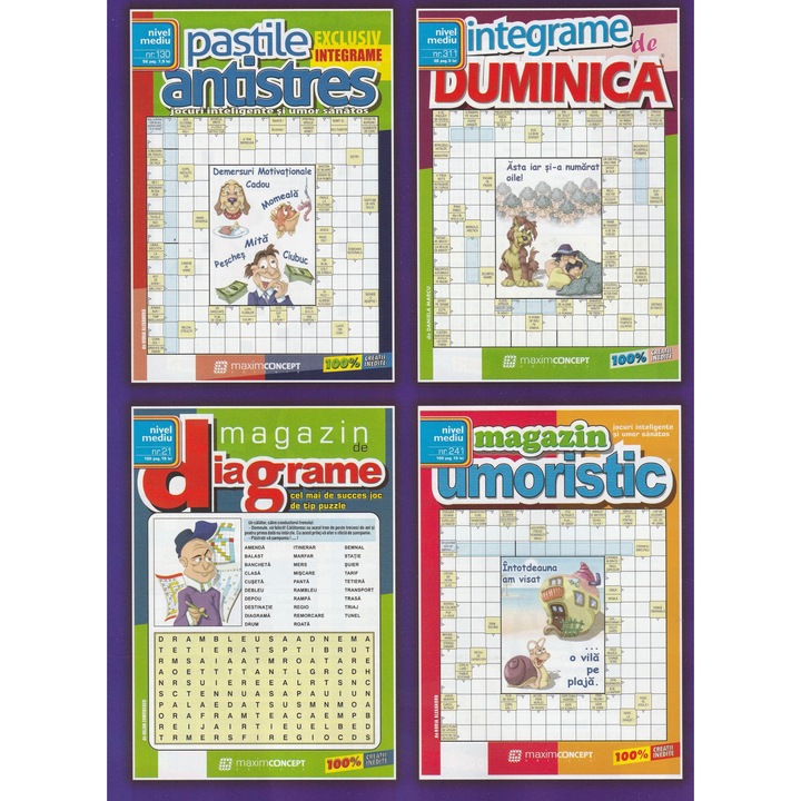 Pachet de integrame Magazin umoristic, Pastile antistres, Magazin de diagrame, Integrama de duminica- nivel mediu, Maxim