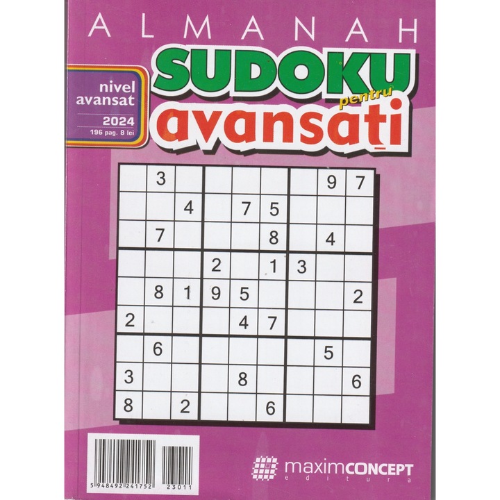 Almanah sudoku pentru avansati 2024 - editura Maxim