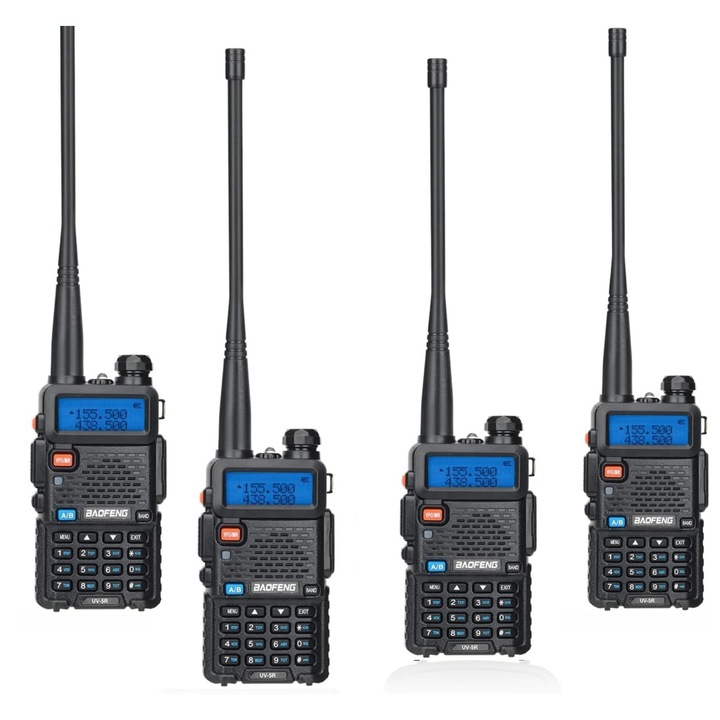 4x hordozható rádióállomás készlet, walkie talkie, MOSMAOO®, UV-5R5W, újratölthető akkumulátor 1800 MAH, mikrofonnal, fekete