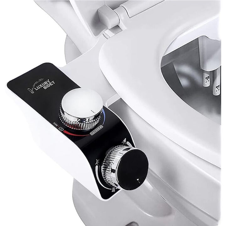 Bideu Non Electric Ultra Slim, Functie De Apa Calda Si Rece, Presiune Ajustabila, Montaj Pe Vasul De Toaleta, Universal, Alb/Negru