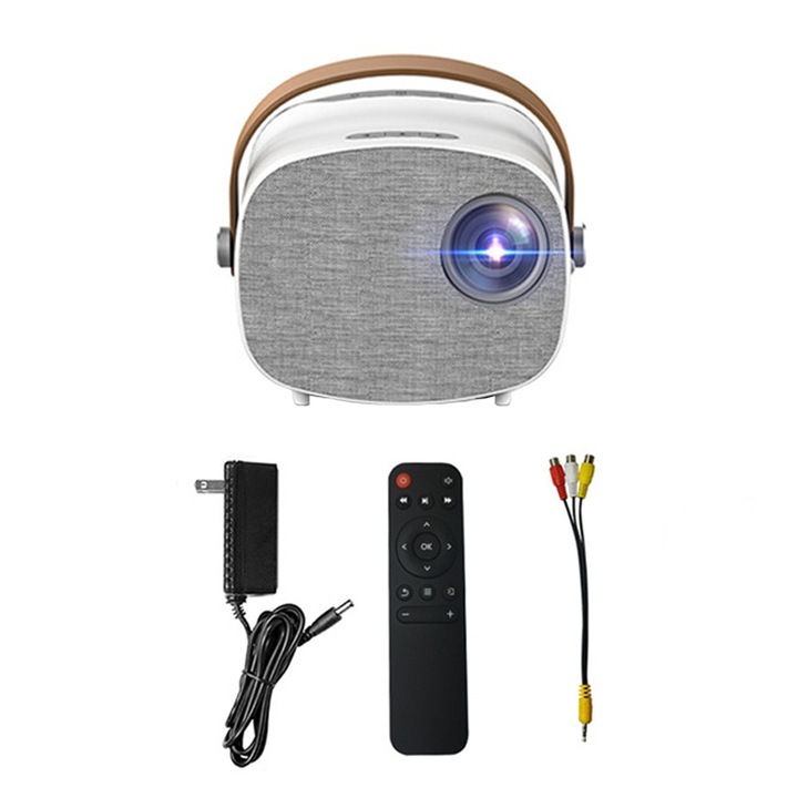 Видео проектор, Sundiguer, преносим, 1920 x 1080 HD, 1080P, LED, HDMI/AV/USB/SD, вграден високоговорител, сив