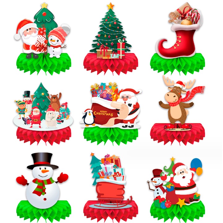 Set 9 Decoratiuni Craciun tip fagure, hartie, multicolor