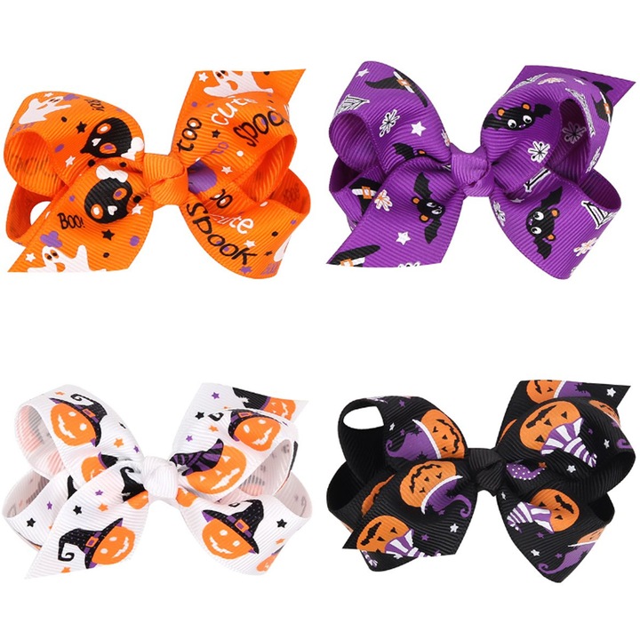 Fundite de par de Halloween pentru fete, fundite din satin cu catarama metalica, accesorii de par jucause