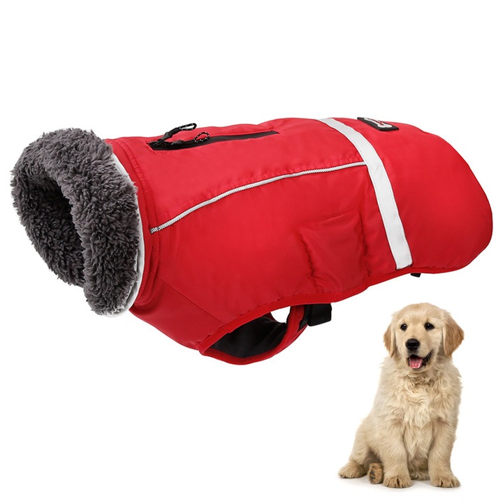 Haina de iarna pentru caini, impermeabila, captusita cu lana, multicolor, 45x70x33x11cm