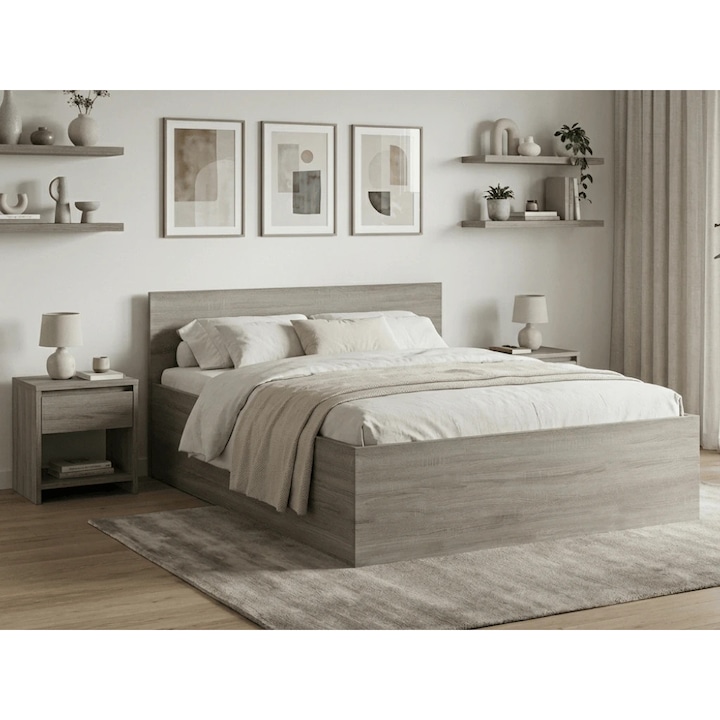 Pat de o persoana stejar trufa, SOFIA 120 x 200 cm, Saltele: Fara saltea, Somiera pat: Cu lamele curbate