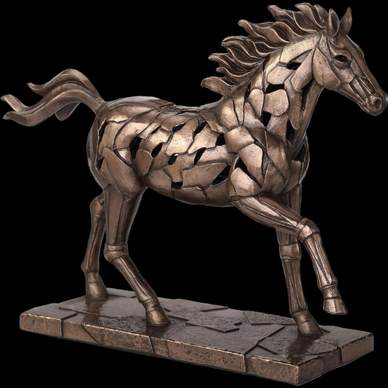 Figurina, Cal In Galop, Luminata, Rasina Acoperita cu Bronz, 22, 5 cm ...