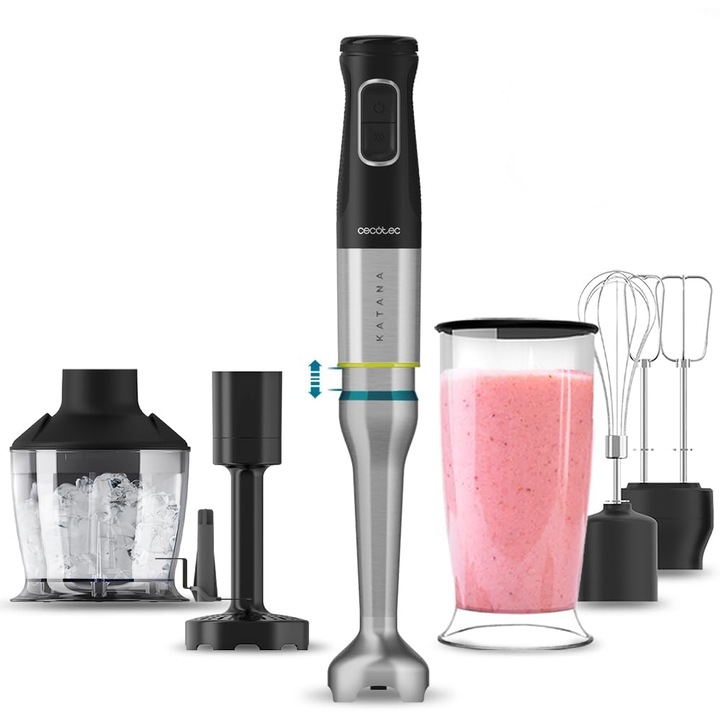 Ръчен пасатор Cecotec Katana 15 Smash B, 1500 W, 21 скорости плюс турбо, титаниеви ножове, включени аксесоари