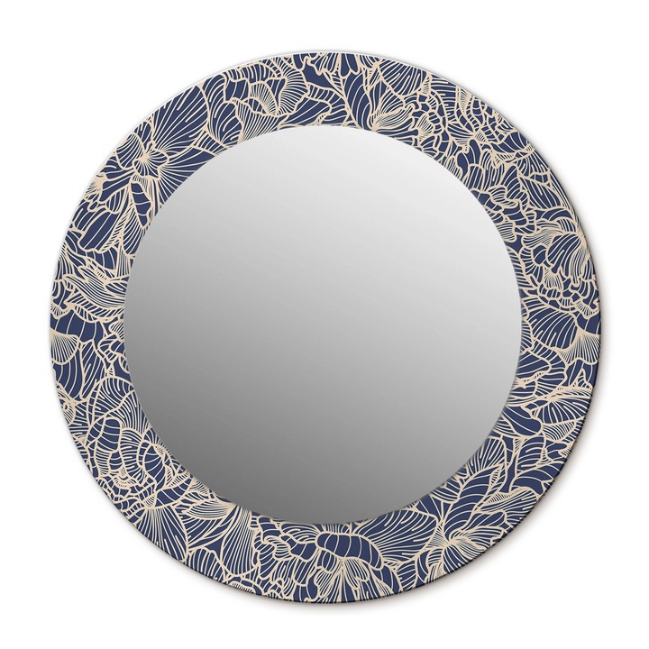 Fali tükör, Wallfluent, Virágok, Kerek, Tengeri kék, Ø50 cm, 010090550080300020756