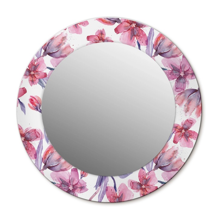 Fali tükör, Wallfluent, Akvarell virágok, Kerek, Rózsaszín, Ø50 cm, 010090550080300010810