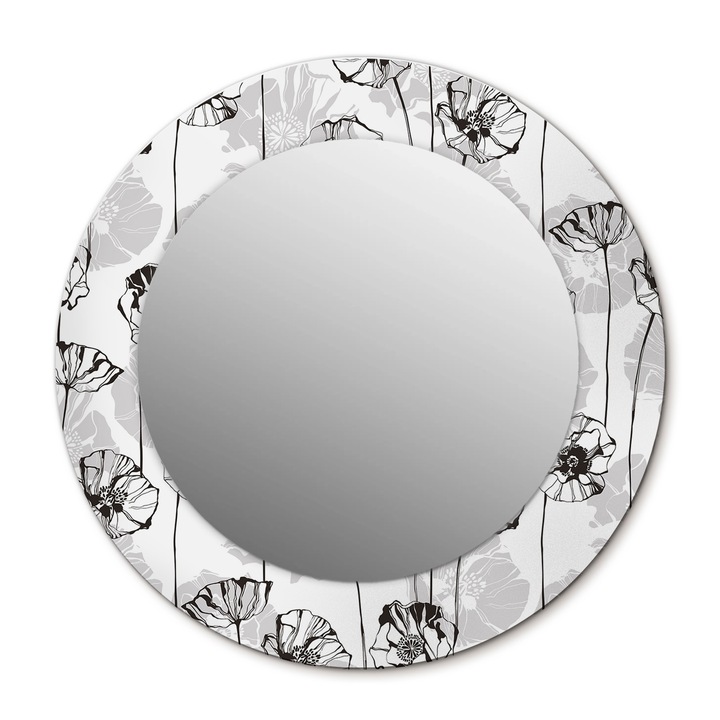 Fali tükör, Wallfluent, Maki virágok, Kerek, Fehér, Ø50 cm, 010090550080300010815