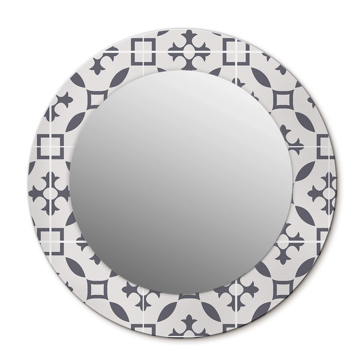 Fali tükör, Wallfluent, Csempe mintás, Kerek, Szürke, Ø50 cm, 010090550080300020823
