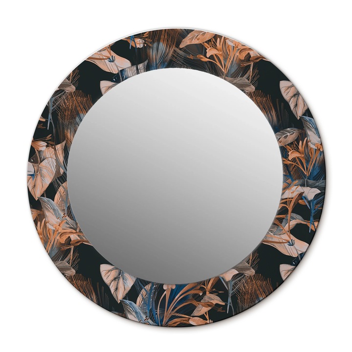 Fali tükör, Wallfluent, Sötét trópusi levelek, Kerek, Többszínű, Ø50 cm, 010090550080300072563
