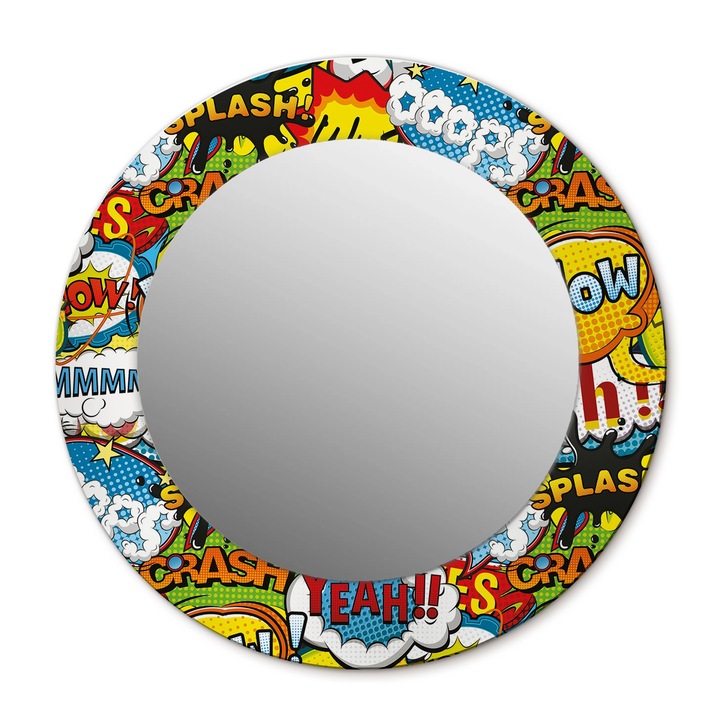 Fali tükör, Wallfluent, Comic stílusú modell, Kerek, Többszínű, Ø50 cm, 010090550080300072568