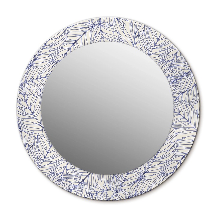 Fali tükör, Wallfluent, Trópusi pálma körvonal, Kerek, Kék, Ø50 cm, 010090550080300072576