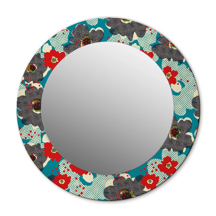 Oglinda de perete, Wallfluent, Model de flori retro, Rotunda, Rosu, Ø50 cm, 010090550080300072583