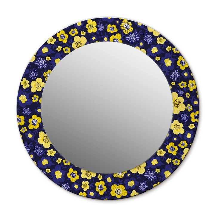 Fali tükör, Wallfluent, Kis virágok, Kerek, Sárga, Ø50 cm, 010090550080300072604