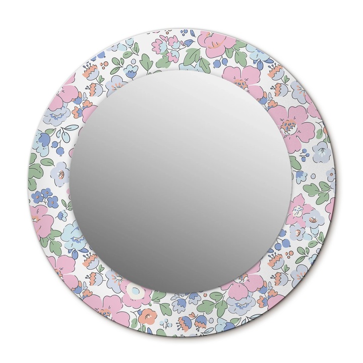 Fali tükör, Wallfluent, Virágok, Kerek, Rózsaszín, Ø50 cm, 010090550080300072643