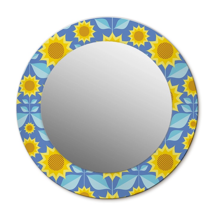 Fali tükör, Wallfluent, Geometrikus napraforgó, Kerek, Kék, Ø50 cm, 010090550080300072651