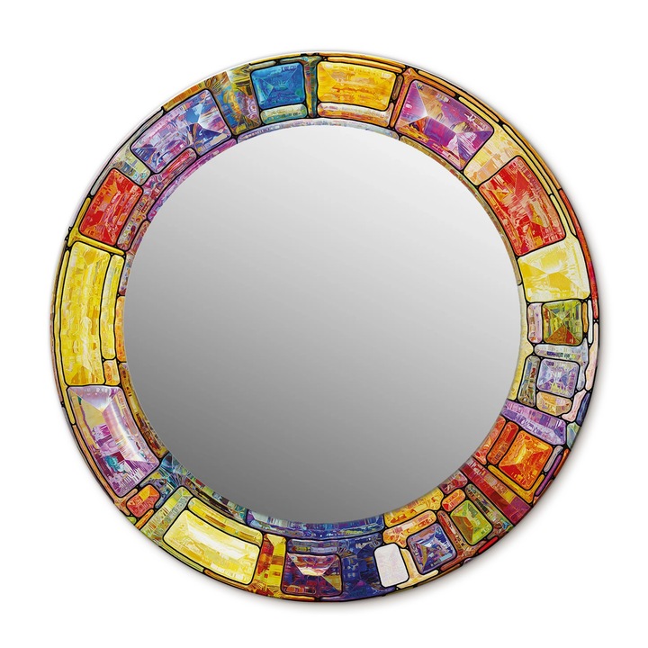 Fali tükör, Wallfluent, Színes ólomüveg, Kerek, Többszínű, Ø50 cm, 010090550080300072645
