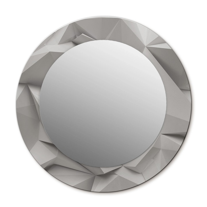 Oglinda de perete, Wallfluent, Cristal abstract, Rotunda, Gri, Ø50 cm, 010090550080300030905