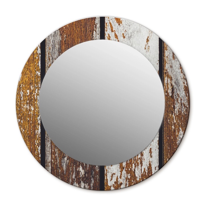 Fali tükör, Wallfluent, Sötét vintage fa, Kerek, Barna, Ø50 cm, 010090550080300053762